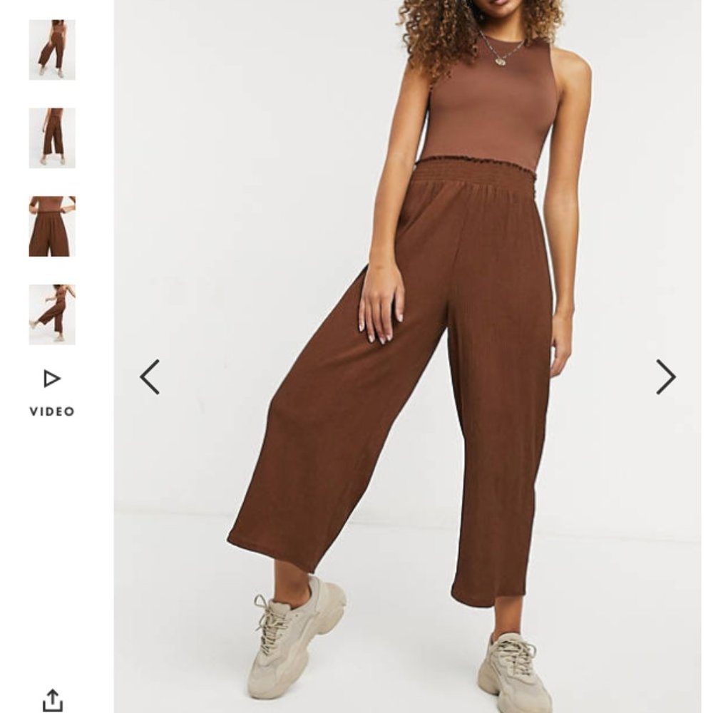ASOS DESIGN textured shirred waist culotte pant in brown size 6